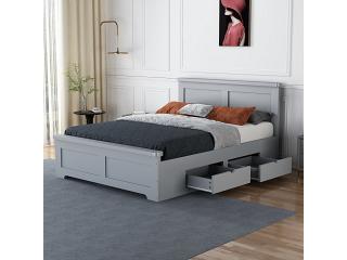 4ft6 Double Connor 4 drawer grey painted solid wood bed frame